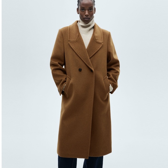 Mango NWOT Double-breasted wool coat in Ochre - Picture 2 of 16